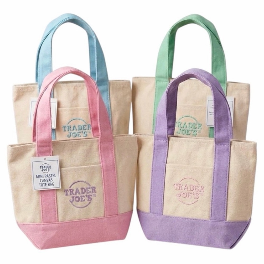 Trader Joe’s Pastel Canvas Mini Tote Bags - set of 4 Pink, Blue, Green, Purple